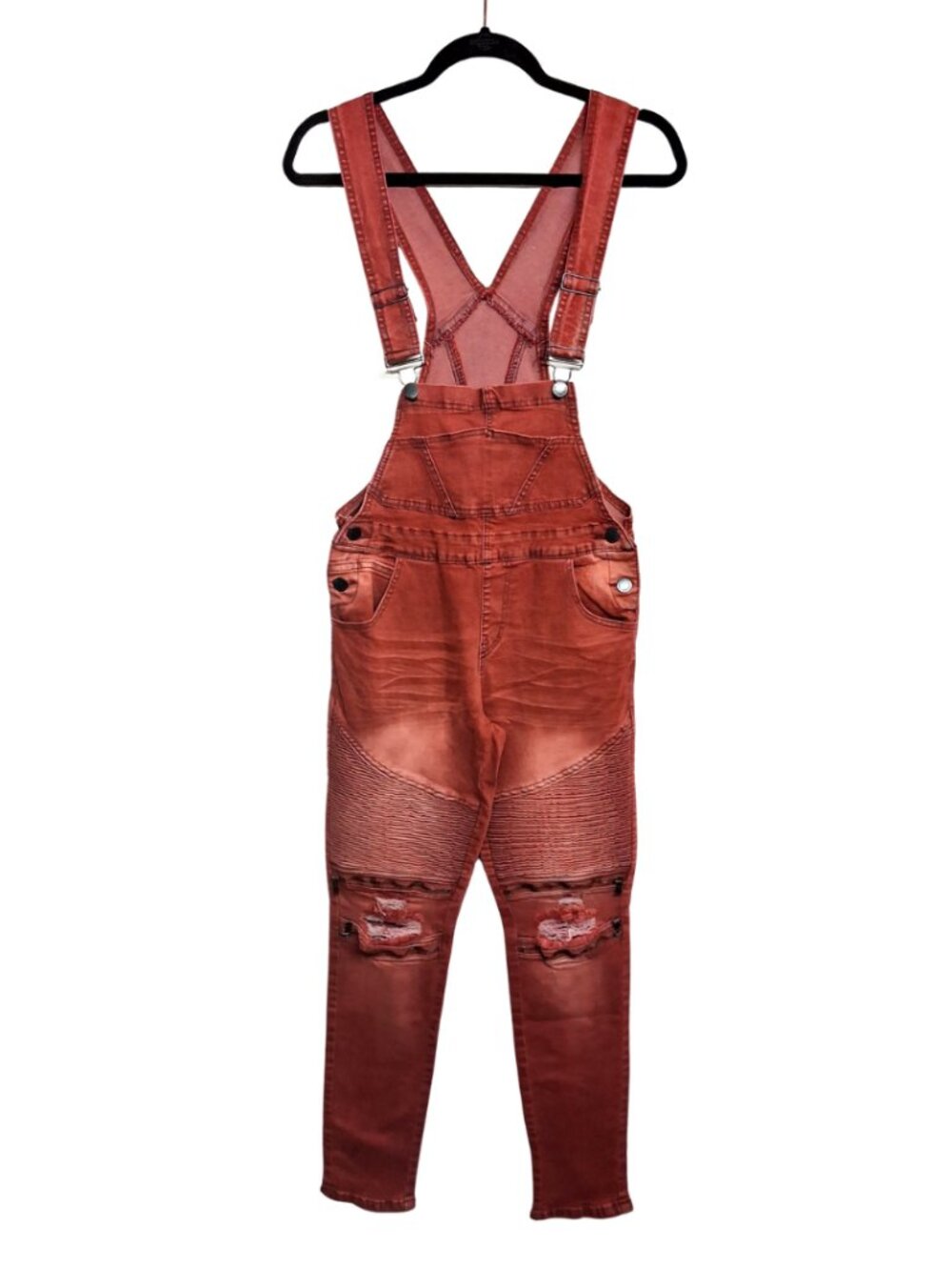 AMERICAN BAZI Red Denim Overalls Moto Skinny Distressed Streetwear Small